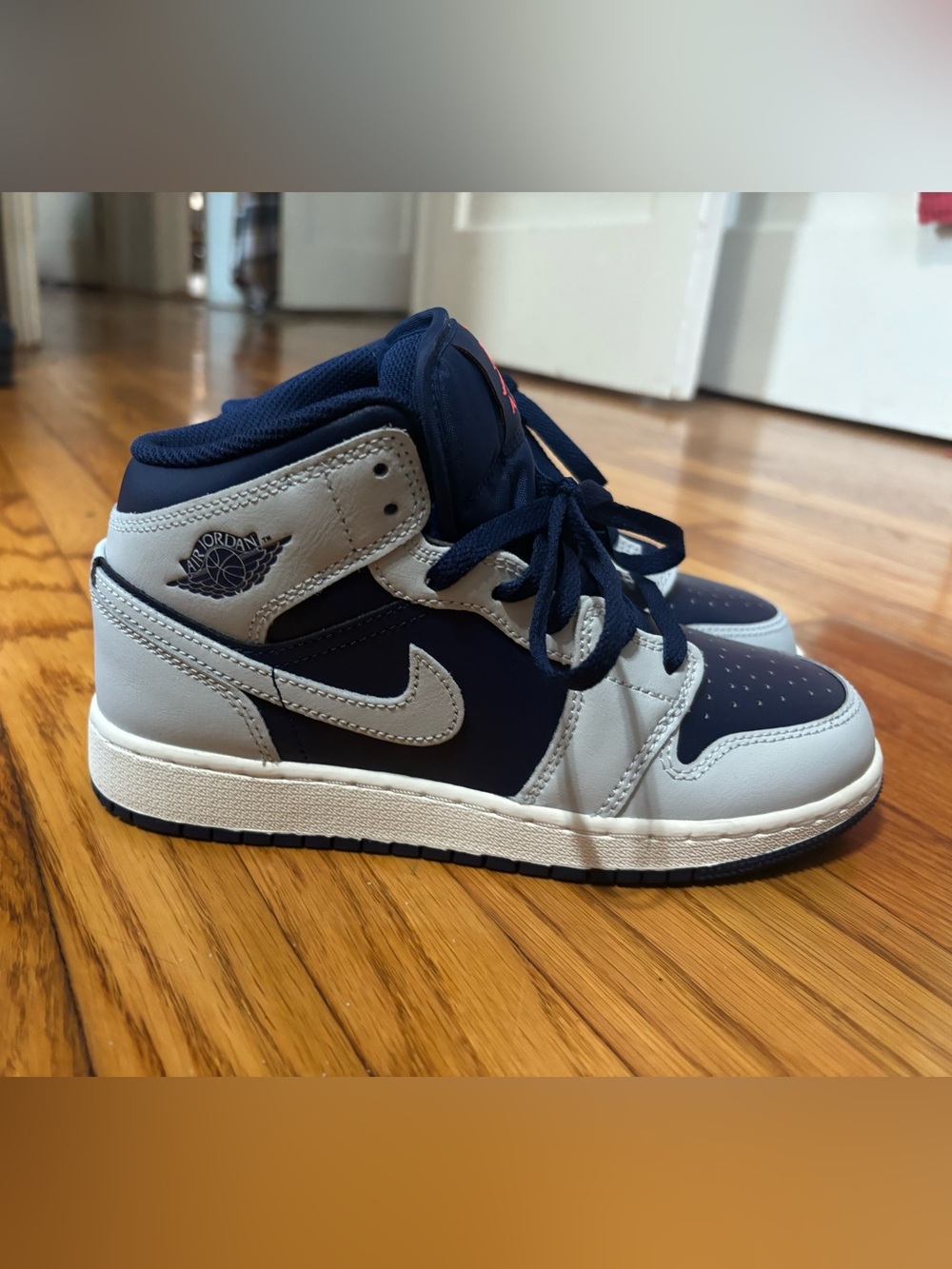 Jordan Kids High-Top Sneakers in Navy and Light Blue with Red Accent